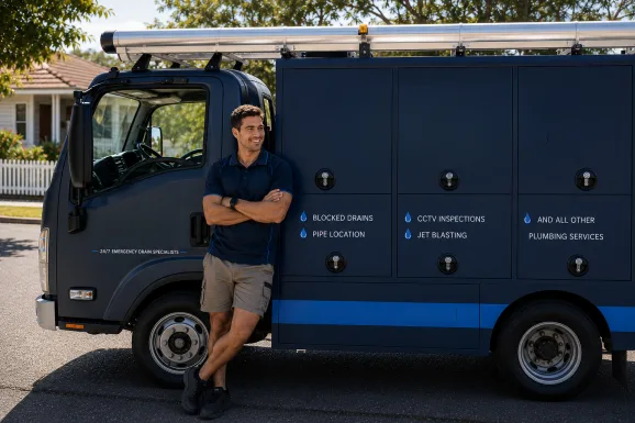 Our plumber with the service van on a Yowie Bay job